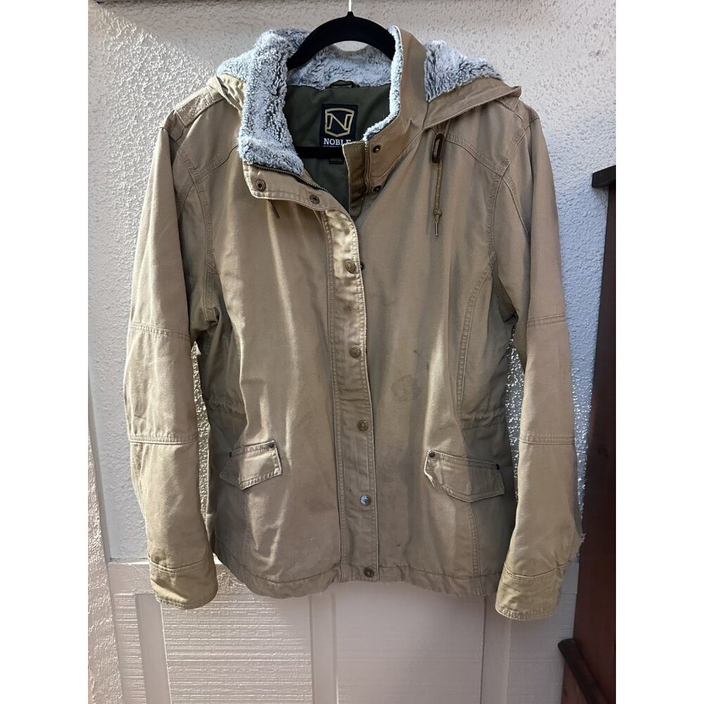 NOBLE Outfitters Coat Boys Youth XXL Brown CANVAS  Full Zip Jacket Hooded
